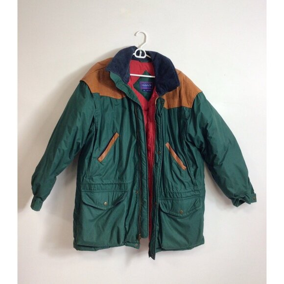 Vintage Gant Jacket Down Puffer Corduroy & Leather Trim Mens Large - Picture 1 of 9